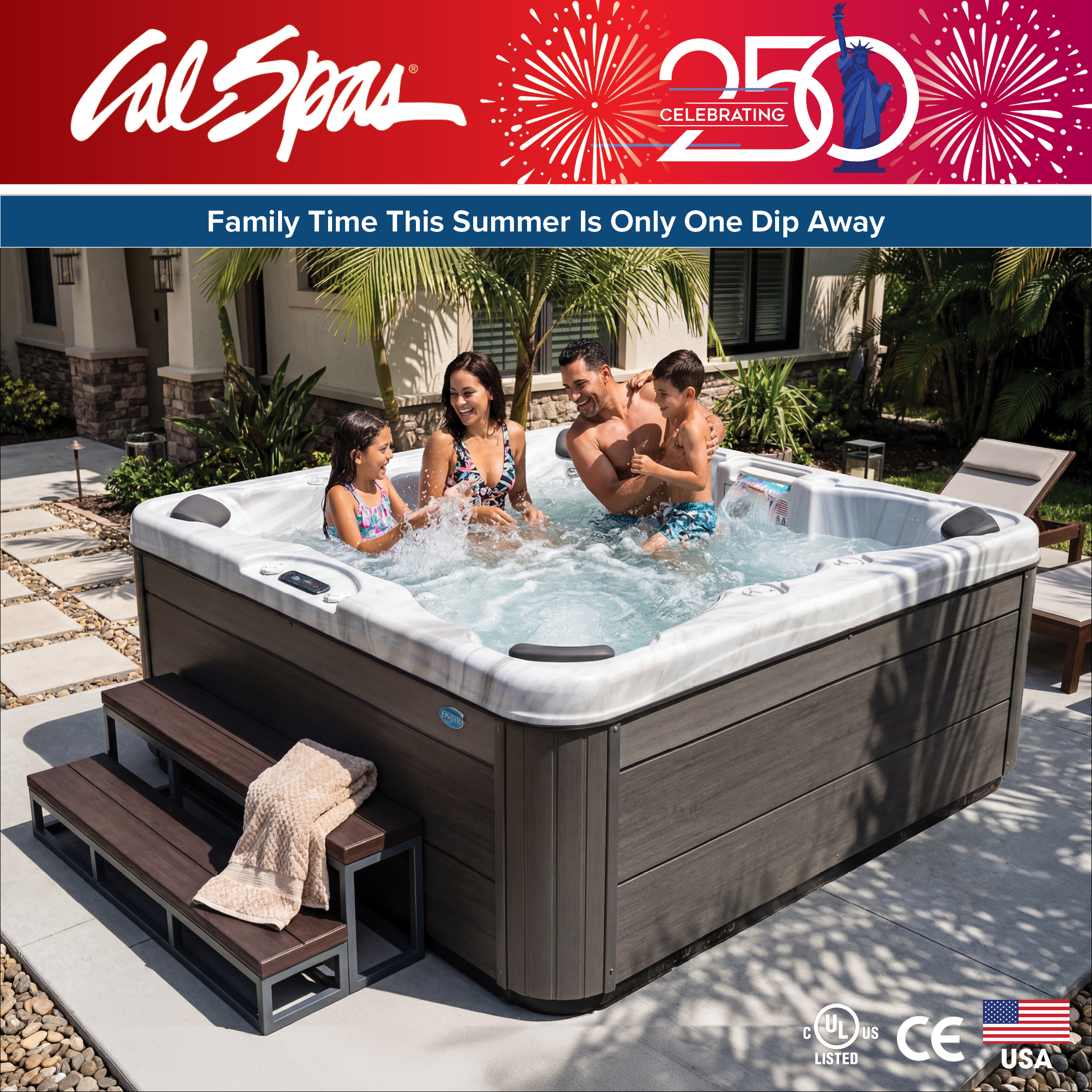 Calspas hot tub being used in a family setting - Pomona